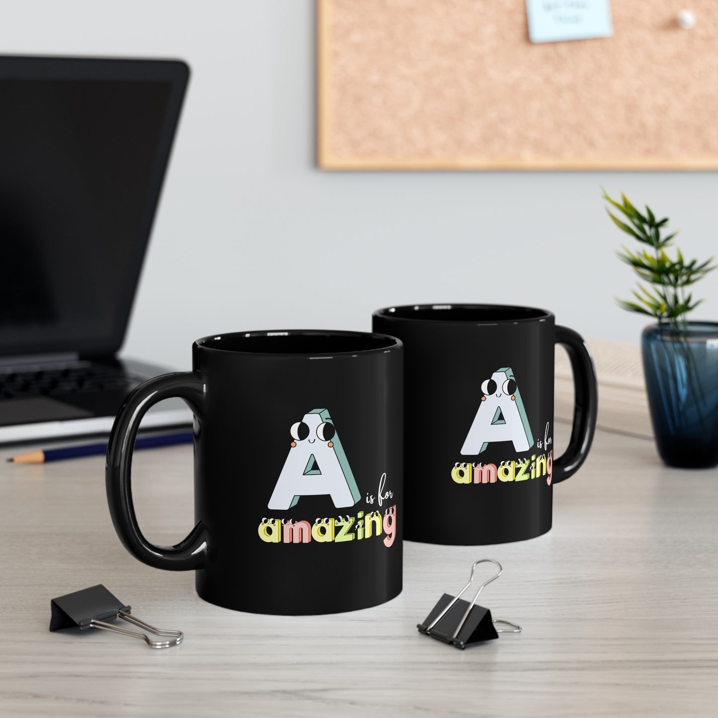 A is for Amazing Black Glossy Mug