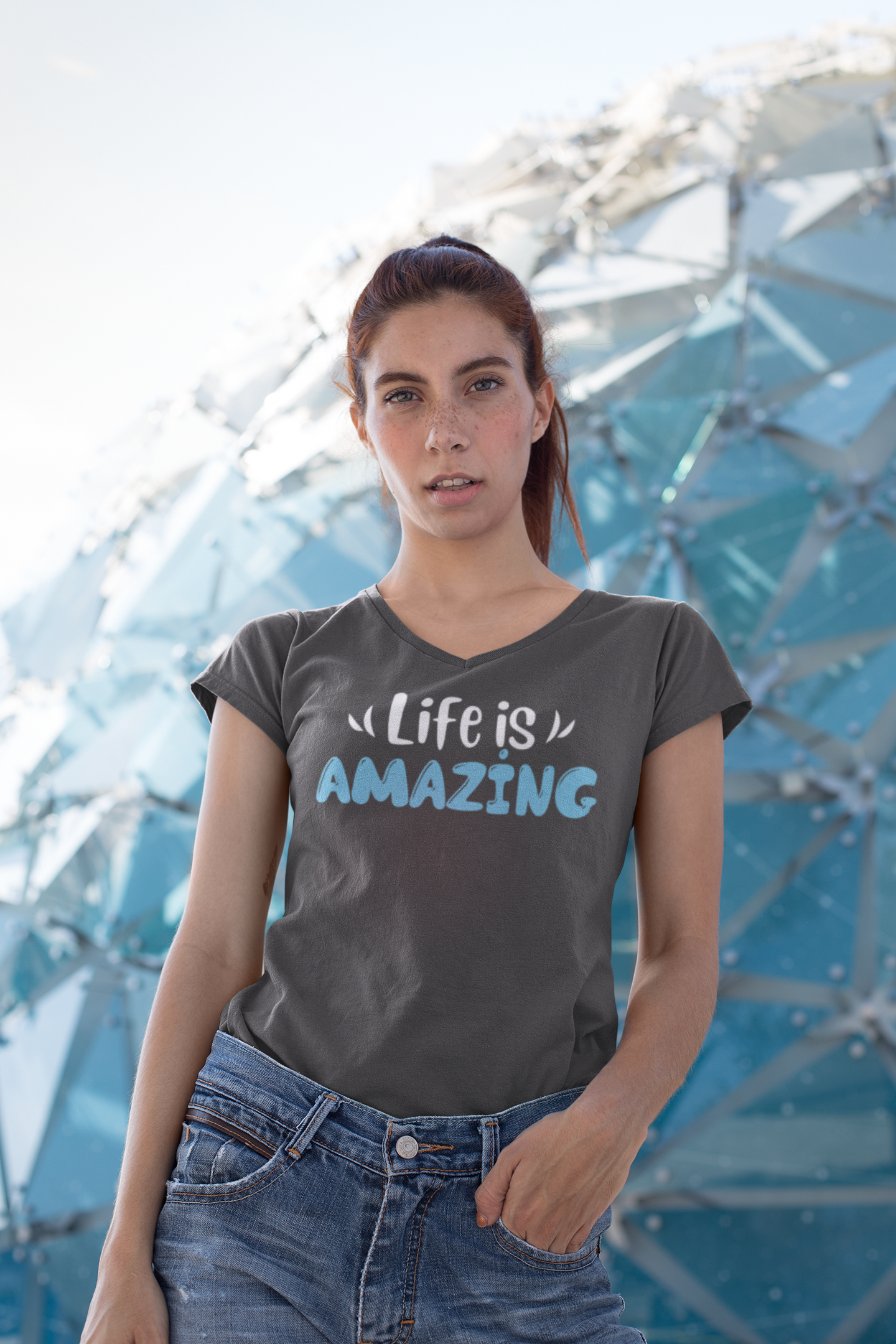 Life is Amazing Women's Jersey Short Sleeve Deep V-Neck Tee, Amazing shirts, Inspirational shirts, Motivational Shirts, Trendy tees