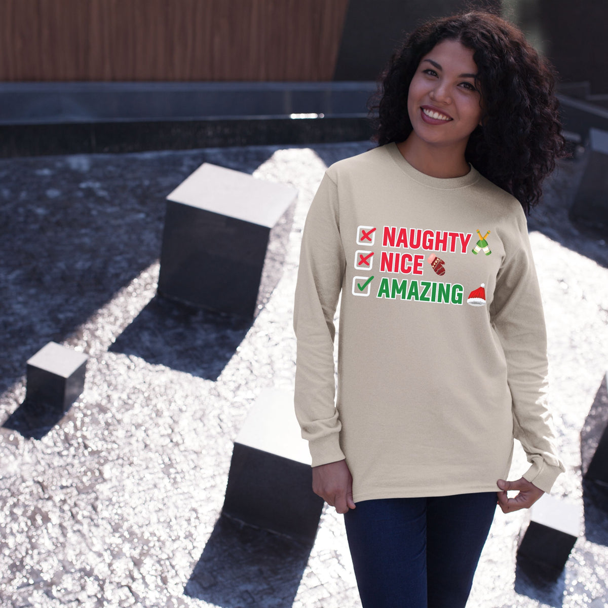 Naughty Nice Amazing, Christmas Long Sleeves, Christmas Crewneck For Women, Christmas Sweater, Christmas Sweatshirt, Christmas Present