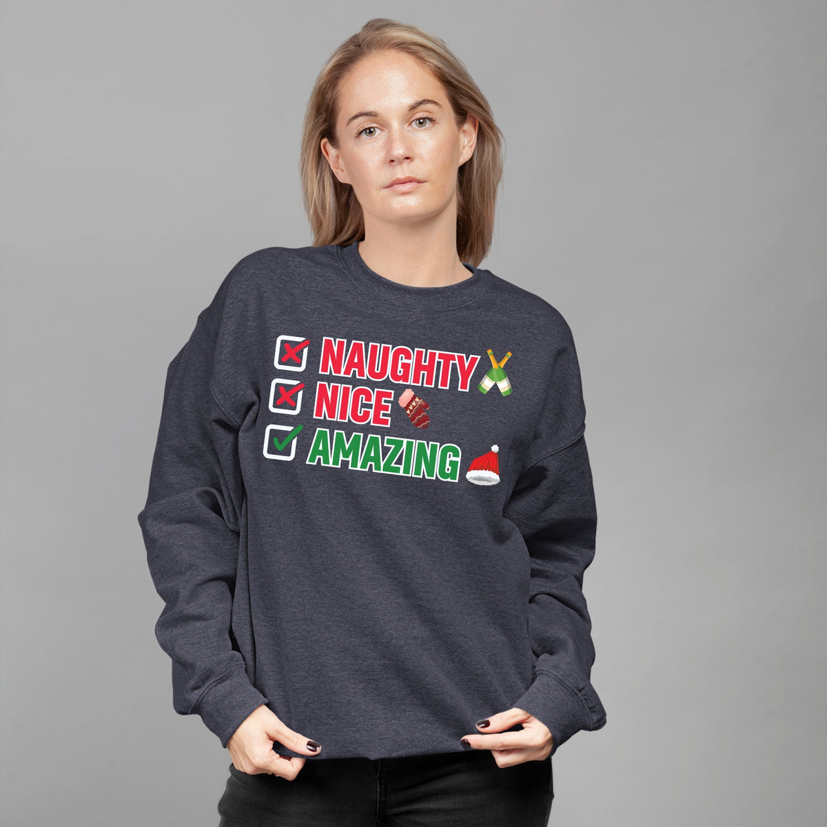 Naughty Nice Amazing, Christmas Long Sleeves, Christmas Crewneck For Women, Christmas Sweater, Christmas Sweatshirt, Christmas Present