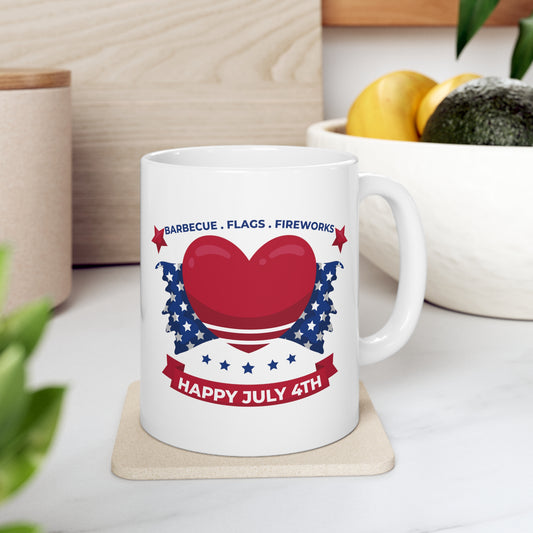 Barbecue Flags Fireworks Happy July 4th Ceramic Mug 11oz