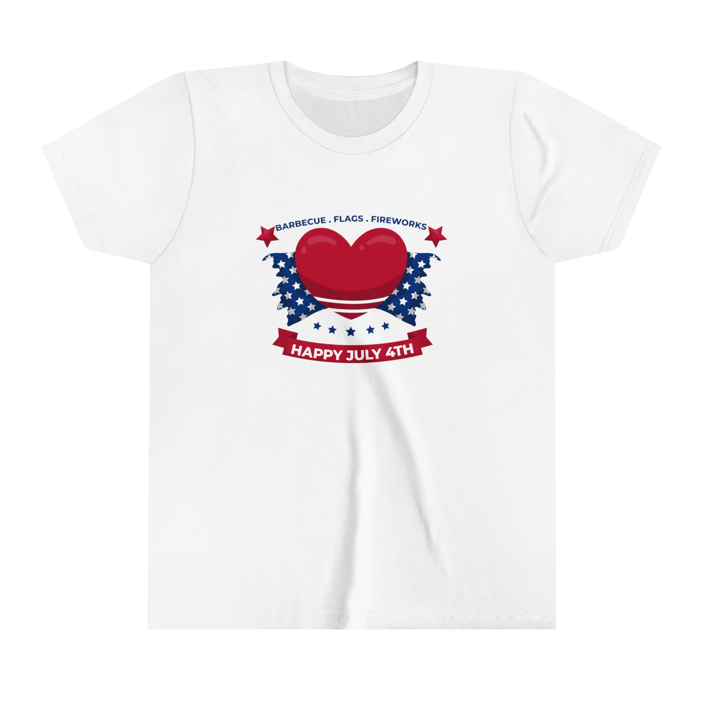 Barbecue Flags Fireworks Happy July 4th Youth Short Sleeve Tee