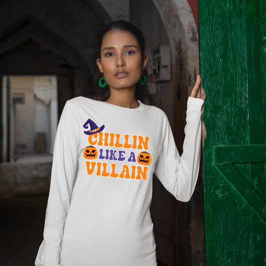 Halloween Chillin Like a Villian Sweatshirt, Halloween Gift Sweatshirt, Funny Halloween Sweatshirt, Halloween Design Shirt, Fall Sweatshirts