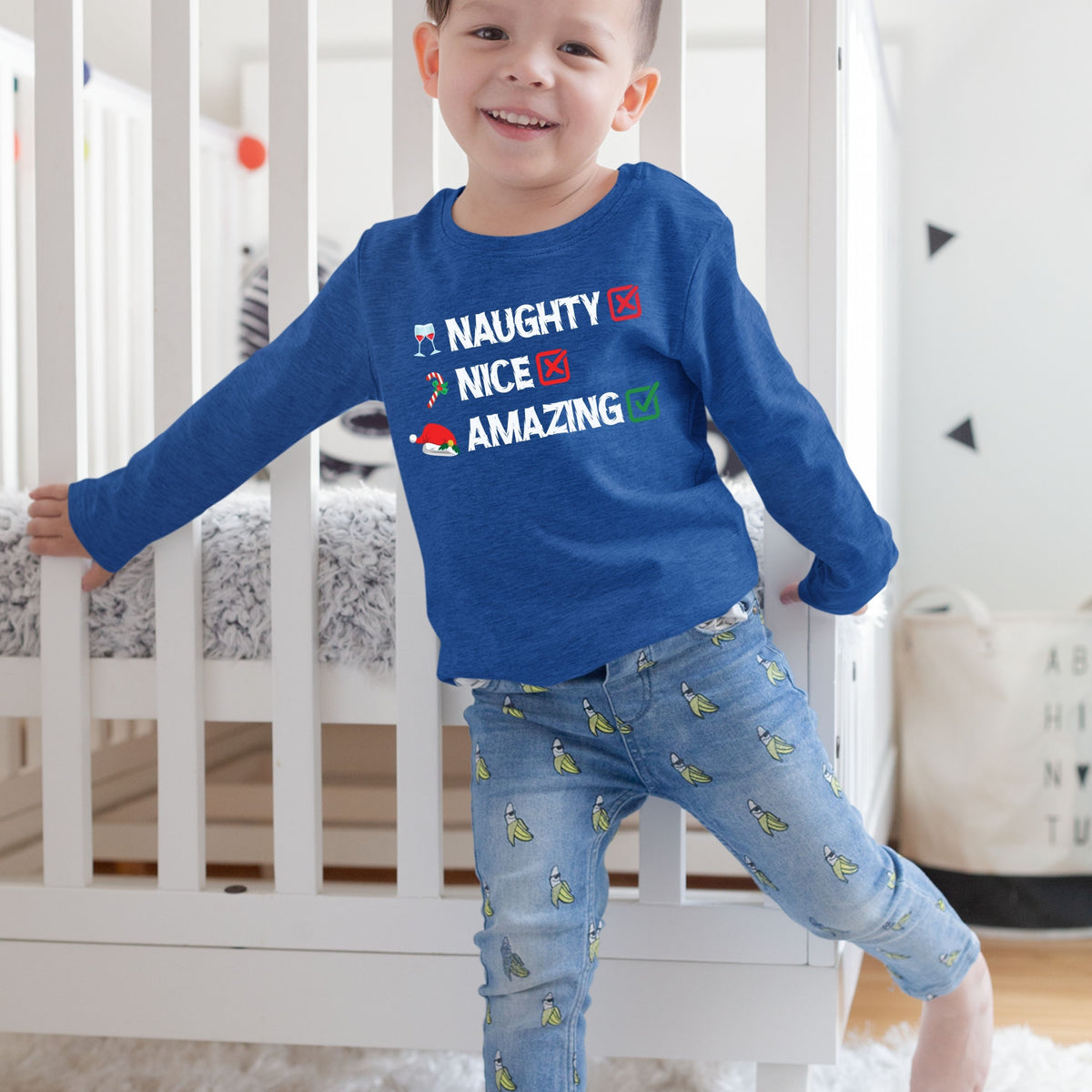 Naughty Nice Amazing, Christmas Long Sleeves, Christmas Crewneck For Youth, Christmas Sweatshirt, Christmas Present, Christmas Sweater