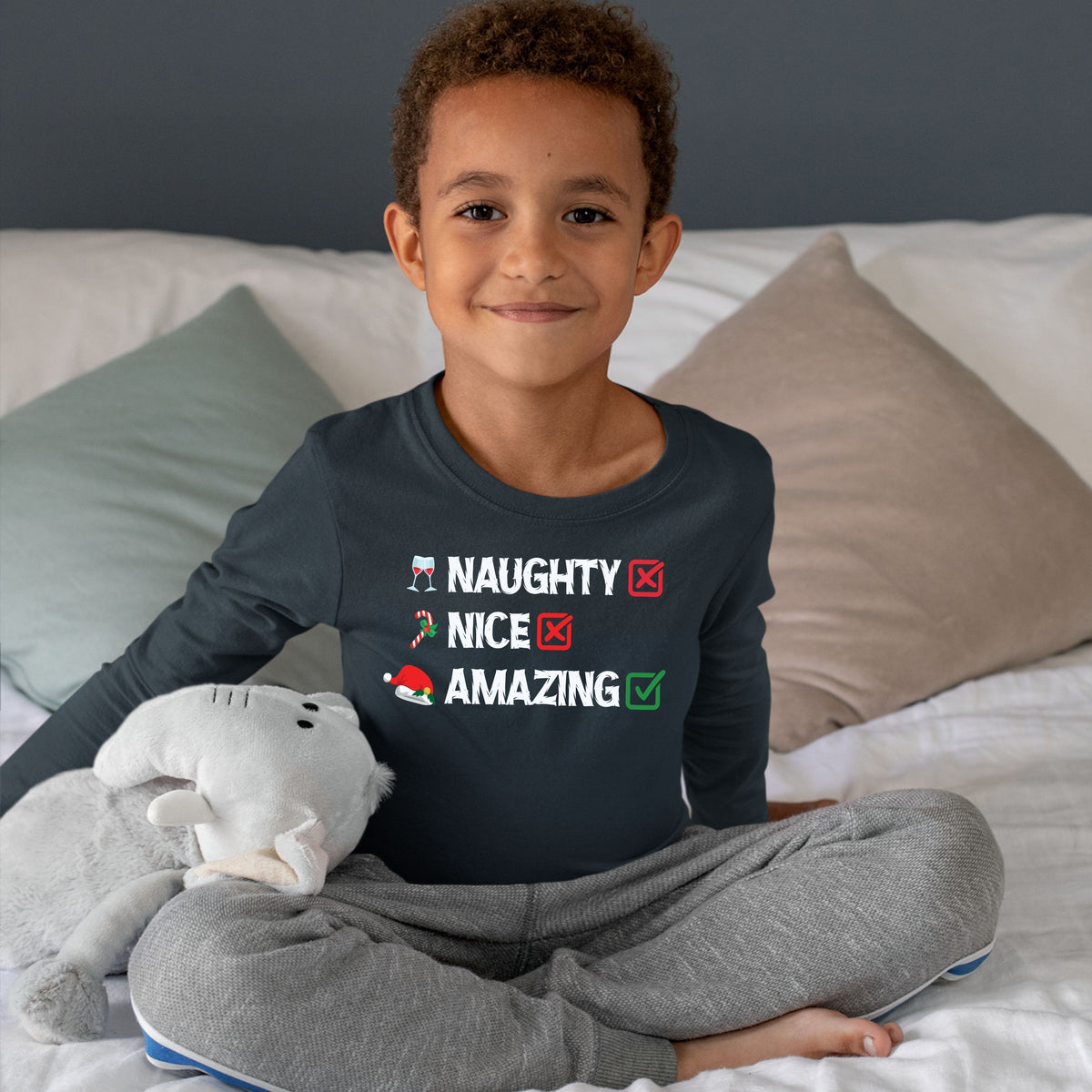 Naughty Nice Amazing, Christmas Long Sleeves, Christmas Crewneck For Youth, Christmas Sweatshirt, Christmas Present, Christmas Sweater