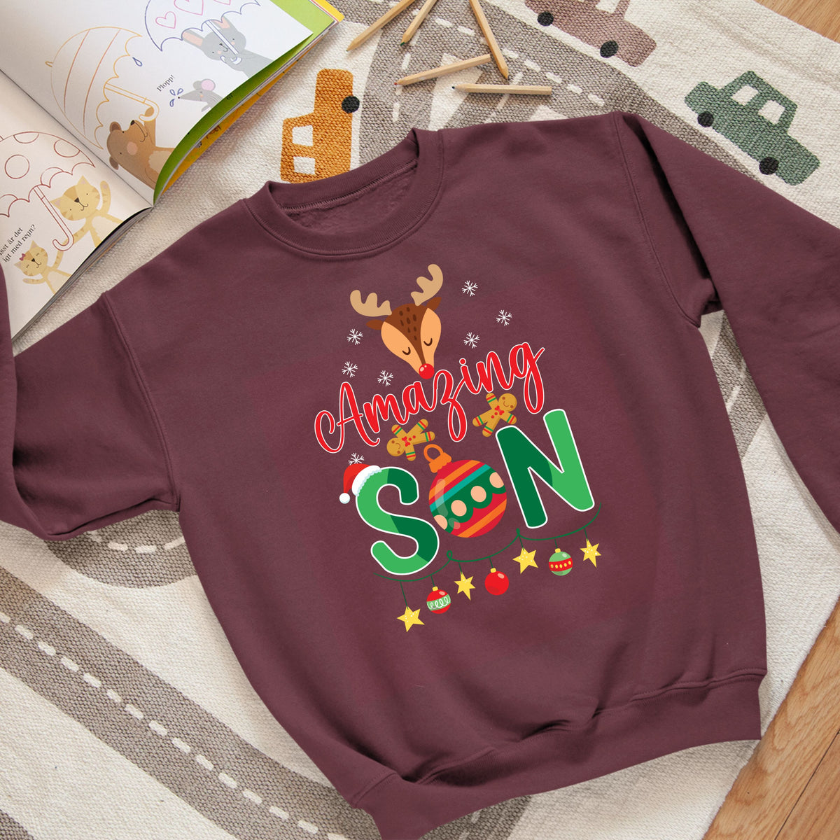 Amazing Son, Christmas Long Sleeves, Christmas Crewneck For Youth, Christmas Present, Christmas Sweatshirt, Christmas Sweater