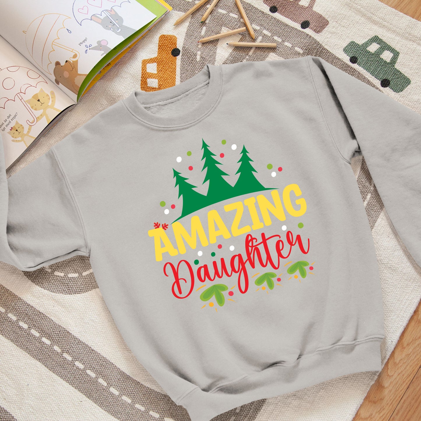 Amazing Daughter, Christmas Sweatshirt, Christmas Long Sleeves, Christmas Sweater, Christmas Crewneck For Youth, Christmas Present