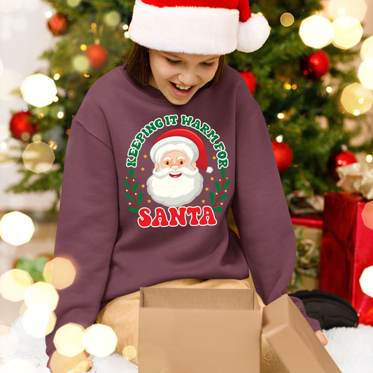 Keeping It Warm for Santa, Christmas Long Sleeves, Christmas Crewneck For Youth, Christmas Sweater, Christmas Sweatshirt, Christmas Present