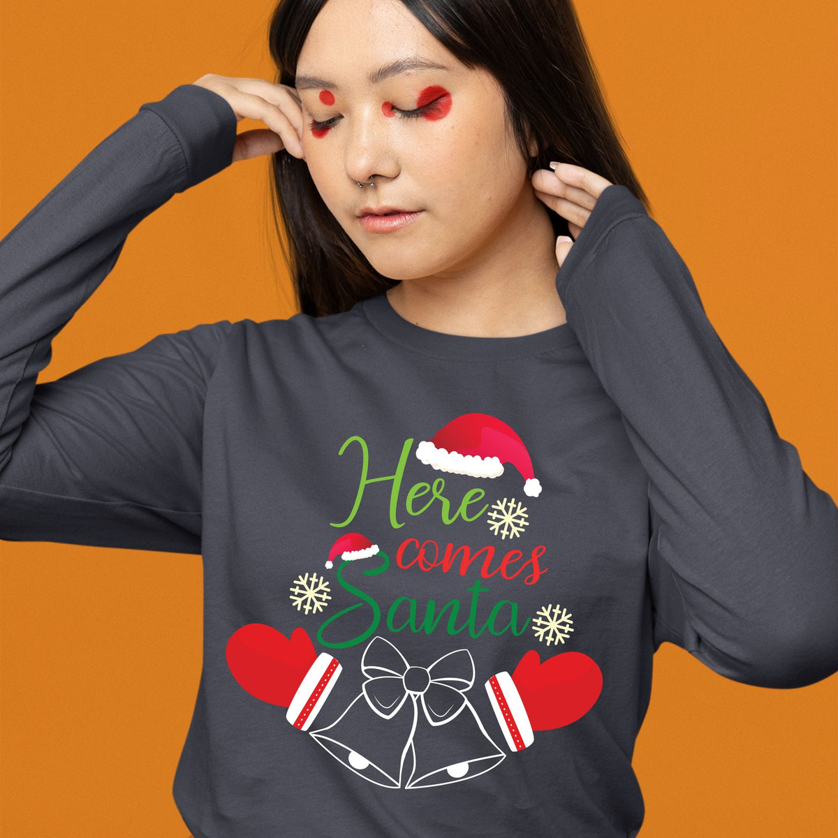Here Comes Santa, Christmas Sweatshirt, Christmas Long Sleeves, Christmas Crewneck For Youth, Christmas Sweater, Christmas Present