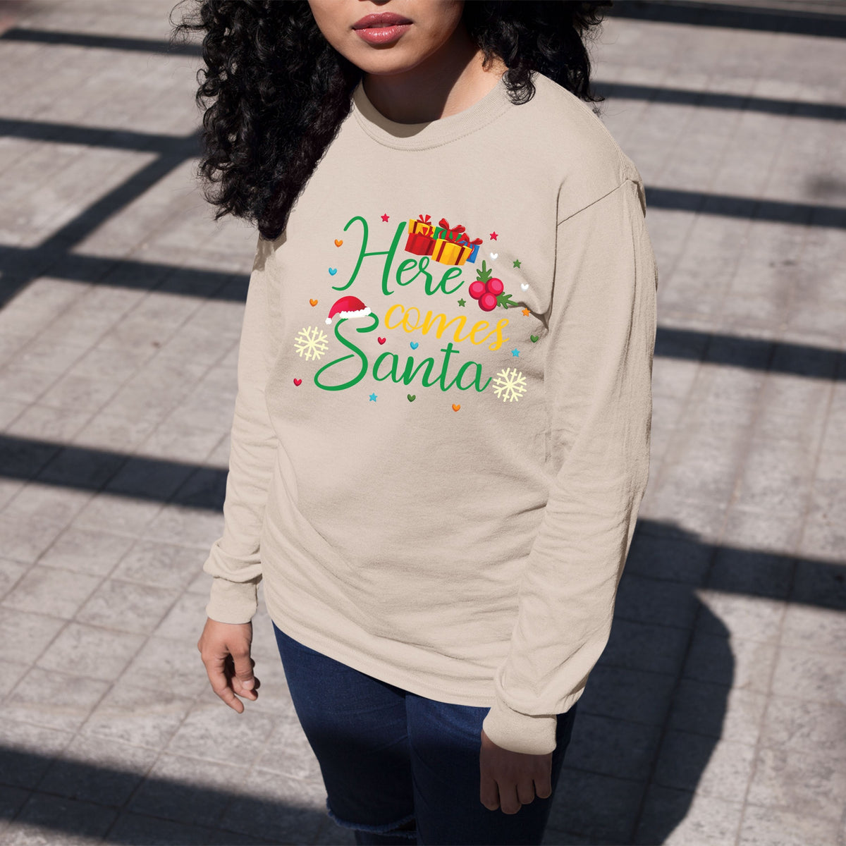 Here Comes Santa, Christmas Crewneck For Youth, Christmas Long Sleeves, Christmas Sweatshirt, Christmas Sweater, Christmas Present