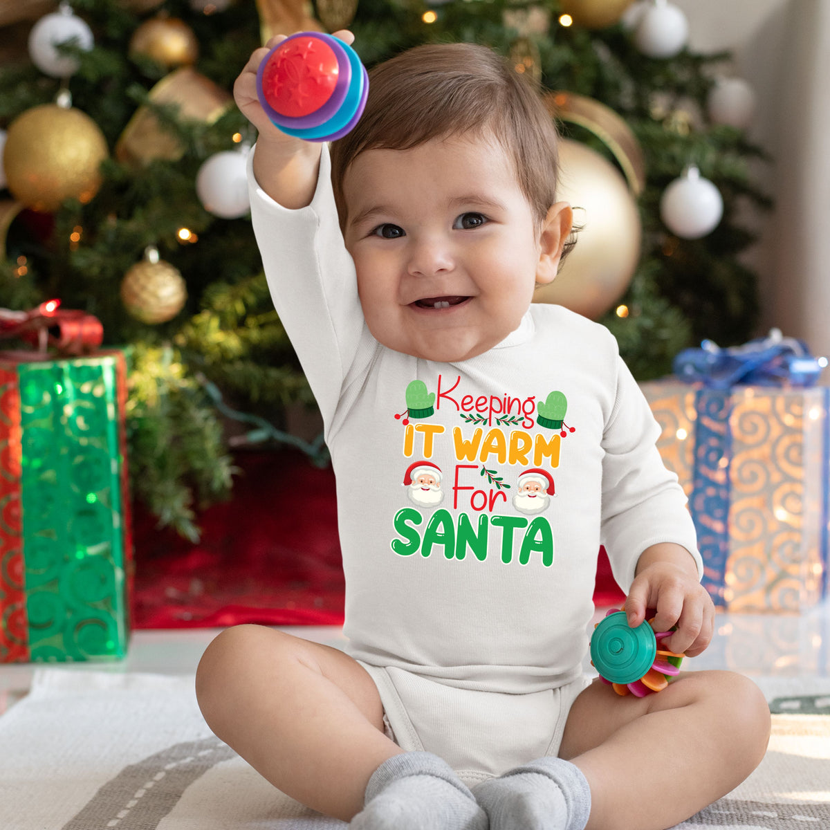 Keeping It Warm for Santa, Christmas Bodysuits For Kids, Christmas Long Sleeves, Christmas Bodysuits, Christmas Onesies, Christmas Present