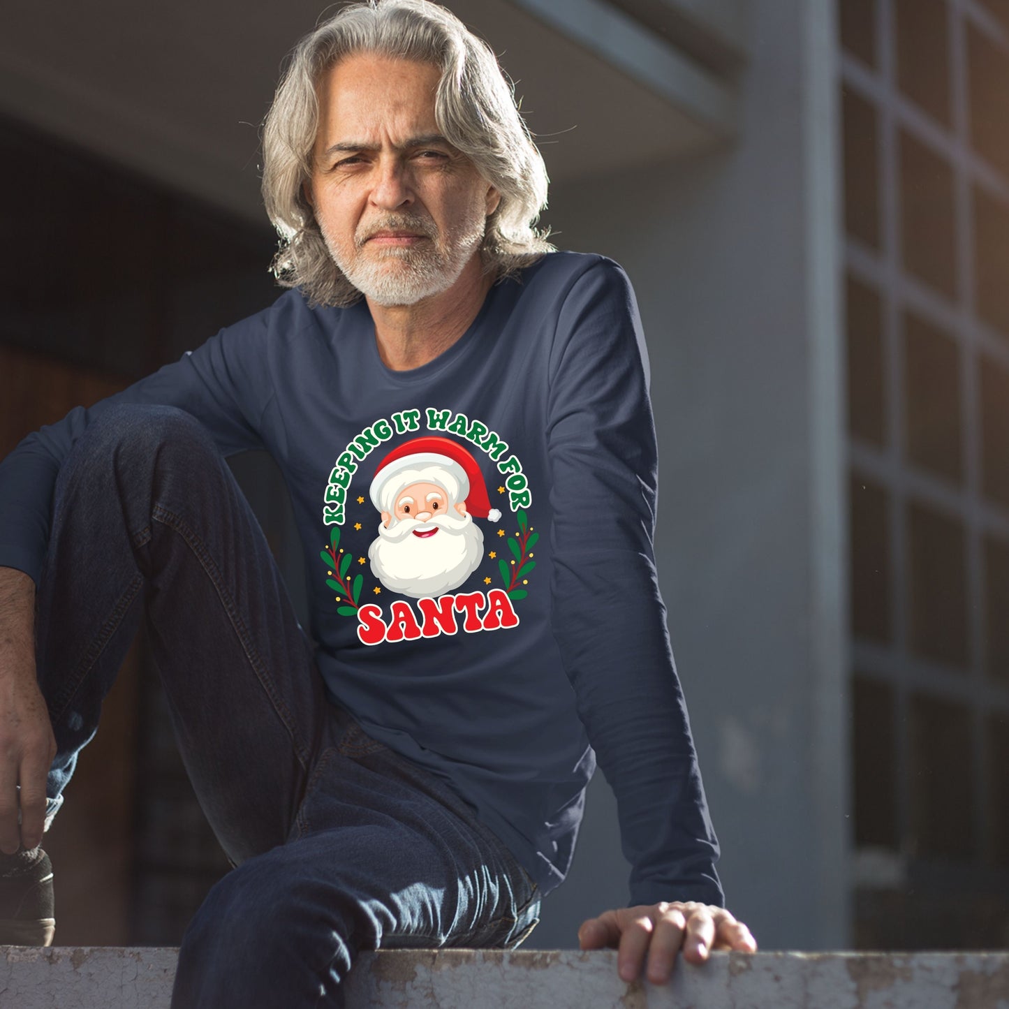 Keeping It Warm for Santa, Christmas Long Sleeves, Christmas Crewneck For Men, Christmas Sweater, Christmas Sweatshirt, Christmas Present