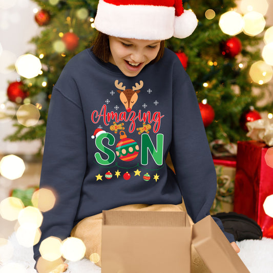 Amazing Son, Christmas Long Sleeves, Christmas Crewneck For Youth, Christmas Present, Christmas Sweatshirt, Christmas Sweater