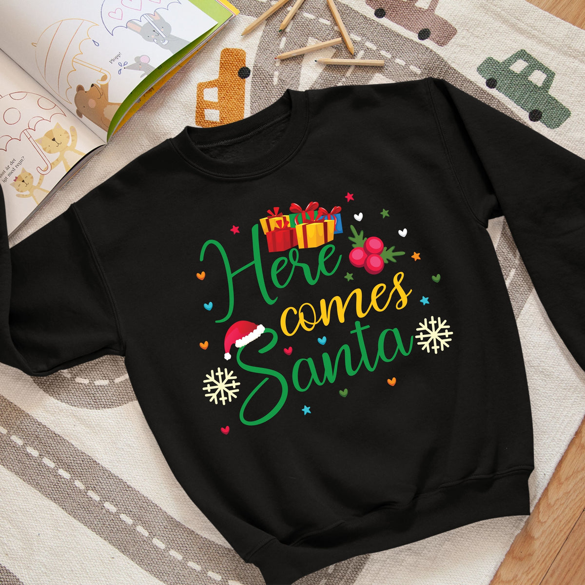 Here Comes Santa, Christmas Crewneck For Youth, Christmas Long Sleeves, Christmas Sweatshirt, Christmas Sweater, Christmas Present
