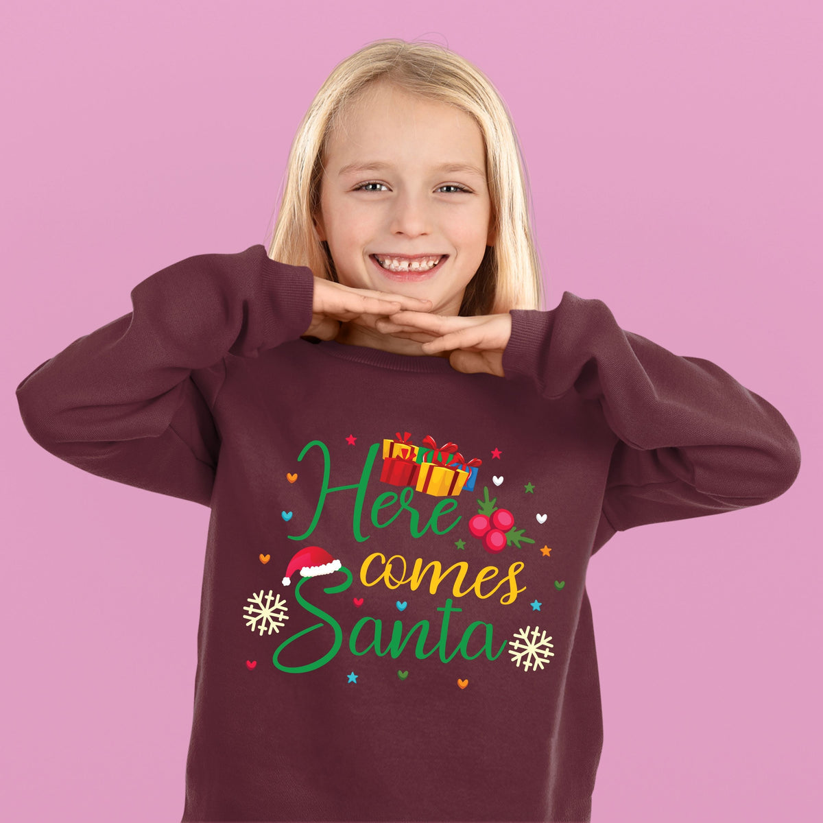 Here Comes Santa, Christmas Crewneck For Youth, Christmas Long Sleeves, Christmas Sweatshirt, Christmas Sweater, Christmas Present