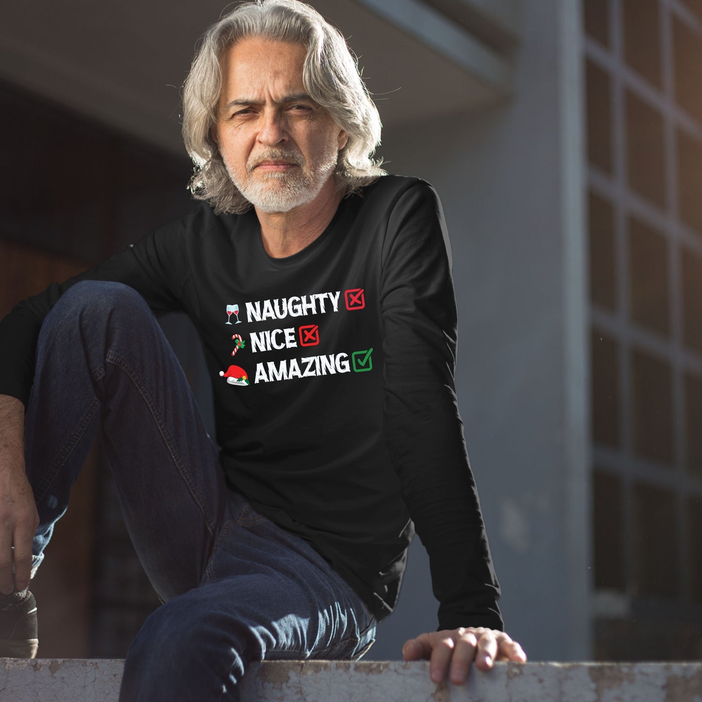 Naughty Nice Amazing, Christmas Long Sleeves, Christmas Crewneck For Men, Christmas Sweater, Christmas Sweatshirt, Christmas Present