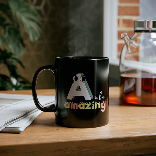 A is for Amazing Black Glossy Mug