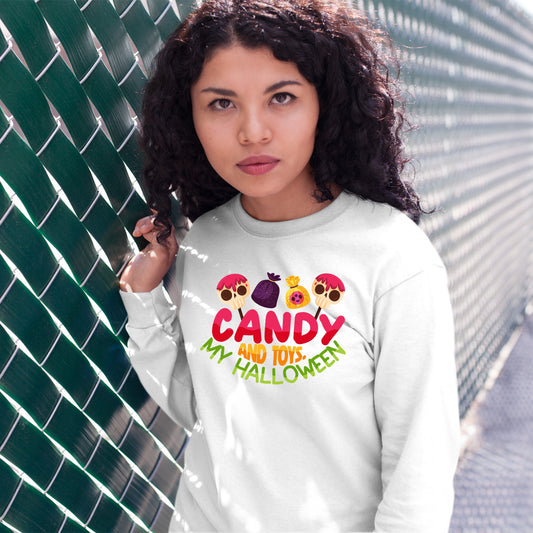 Halloween Candy and Toys Sweatshirt, Halloween Gift Sweatshirt, Halloween Sweater, Cute Halloween Sweatshirt, Fall Sweatshirts