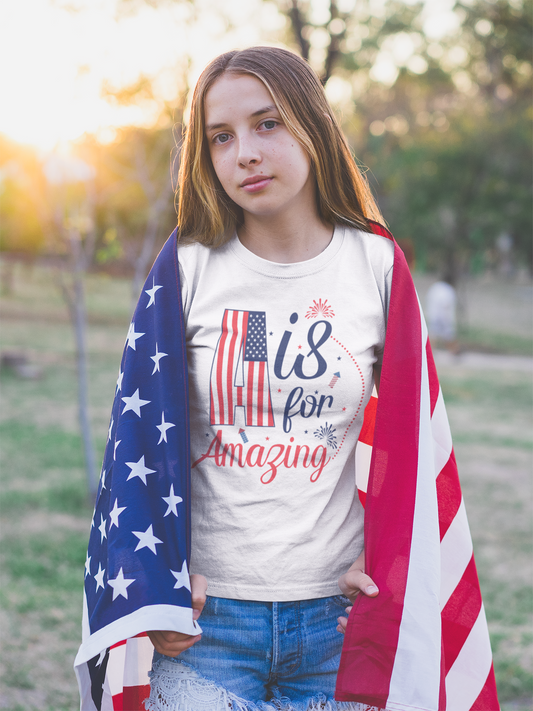 Red White Blue A is for Amazing Unisex Short Sleeve Jersey Tee