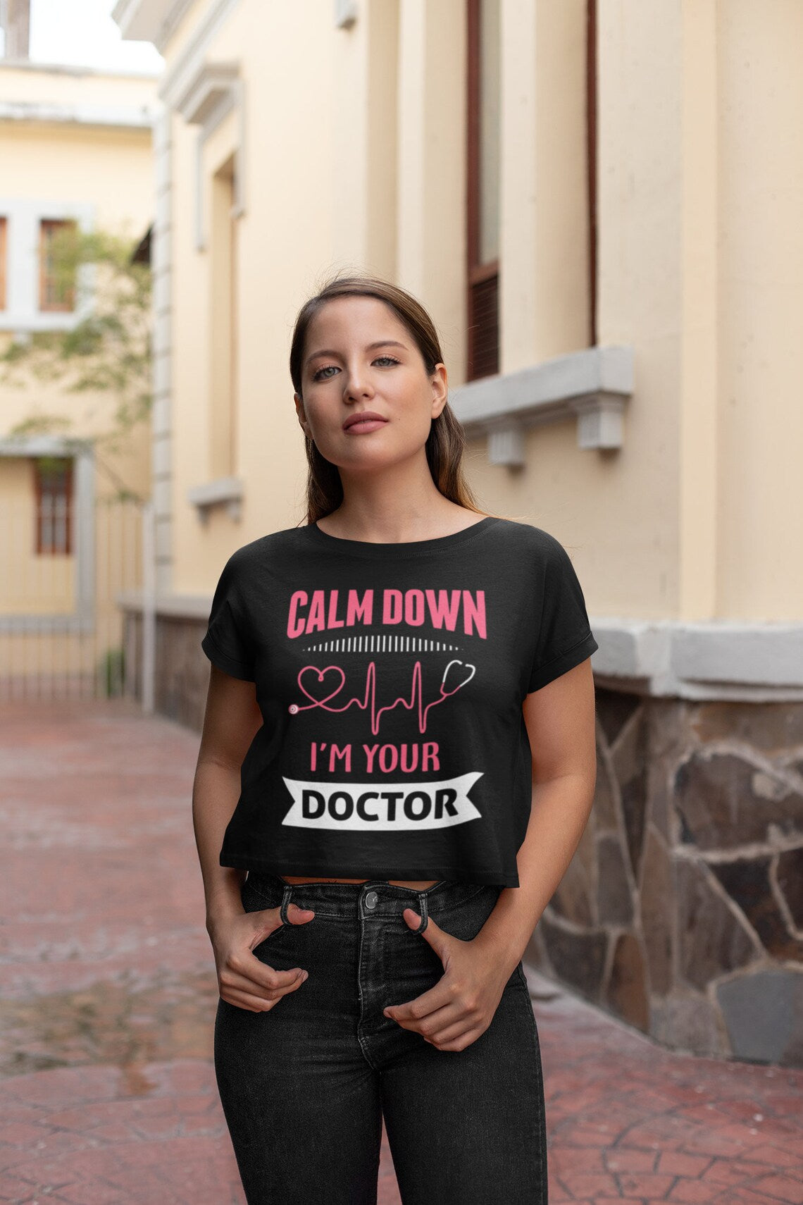 Calm Down I'm Your Doctor Women's Flowy Cropped Tee, Doctor shirts, Doctor gift ideas, New Doctor shirt, gift for doctors, Doctor team shirt