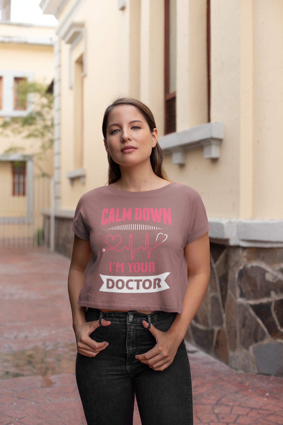 Calm Down I'm Your Doctor Women's Flowy Cropped Tee, Doctor shirts, Doctor gift ideas, New Doctor shirt, gift for doctors, Doctor team shirt