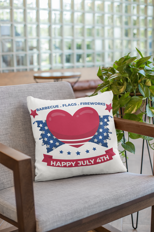 Barbeque Flags Fireworks: Happy July 4th Spun Polyester Square Pillow