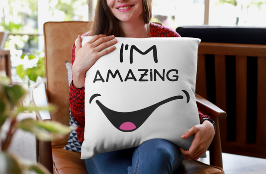 I'm Amazing with Cheeky Smile Spun Polyester Square Pillow