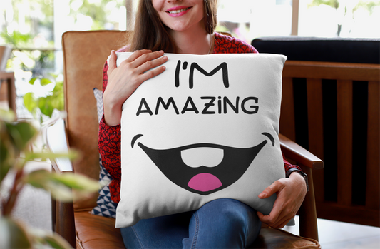 I'm Amazing with Toothy Smile Spun Polyester Square Pillow