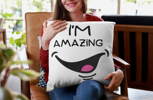 I'm Amazing with Cheeky Smile Spun Polyester Square Pillow